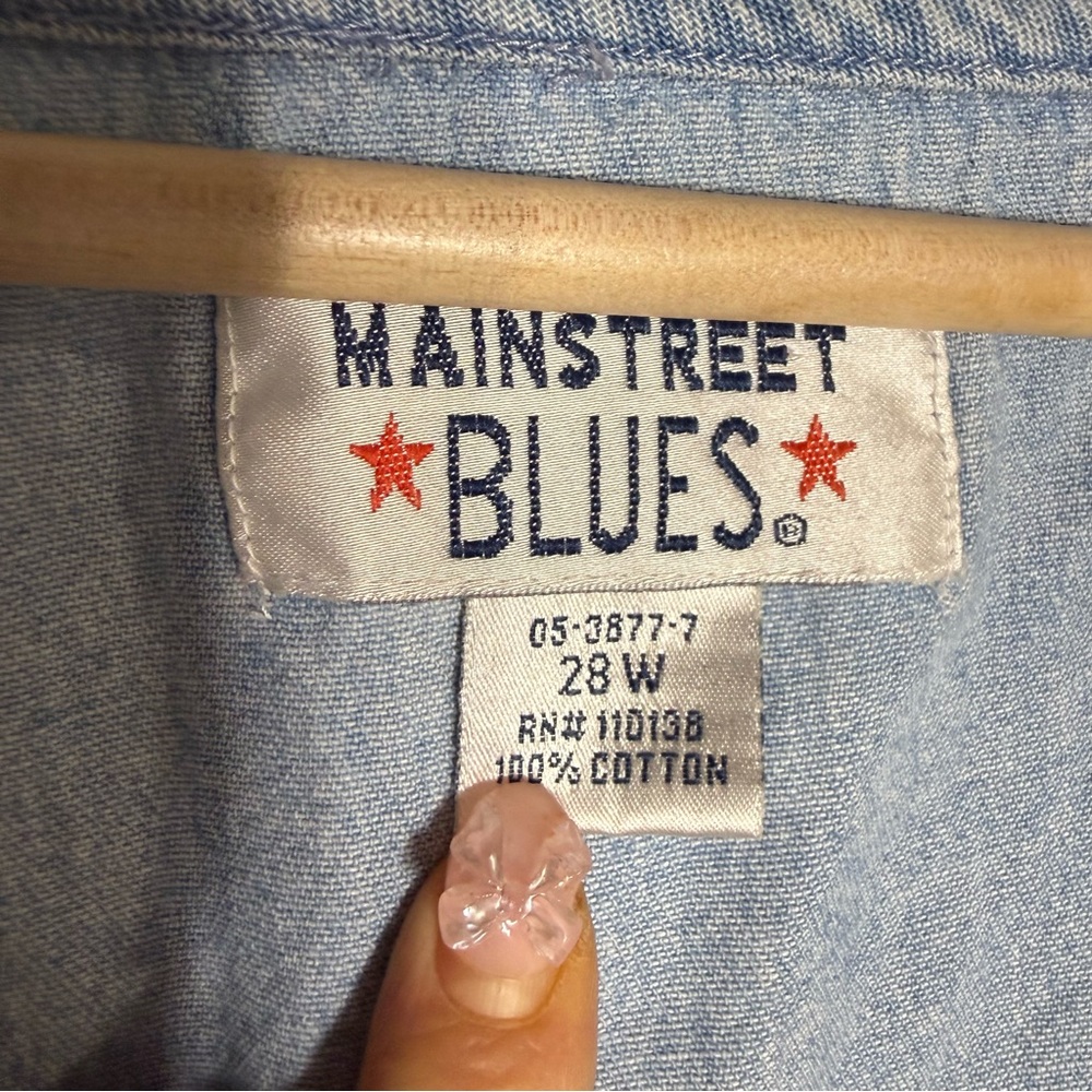 Main Street Blue VTG Denim Embroidered Button Front Floral A Line Midi Dress 28W - Picture 9 of 11